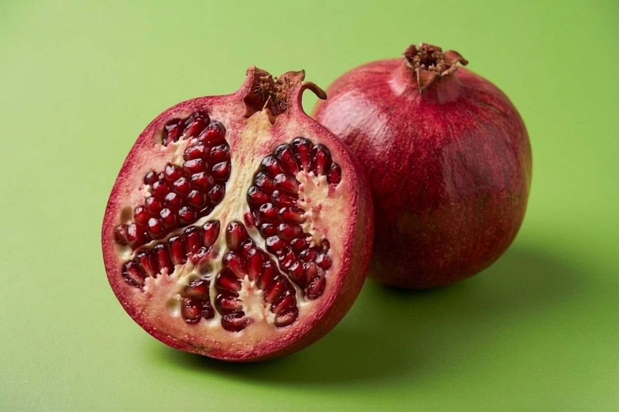  Pomegranate cut open showing juicy ruby-red arils - Fresh fruit GTA


