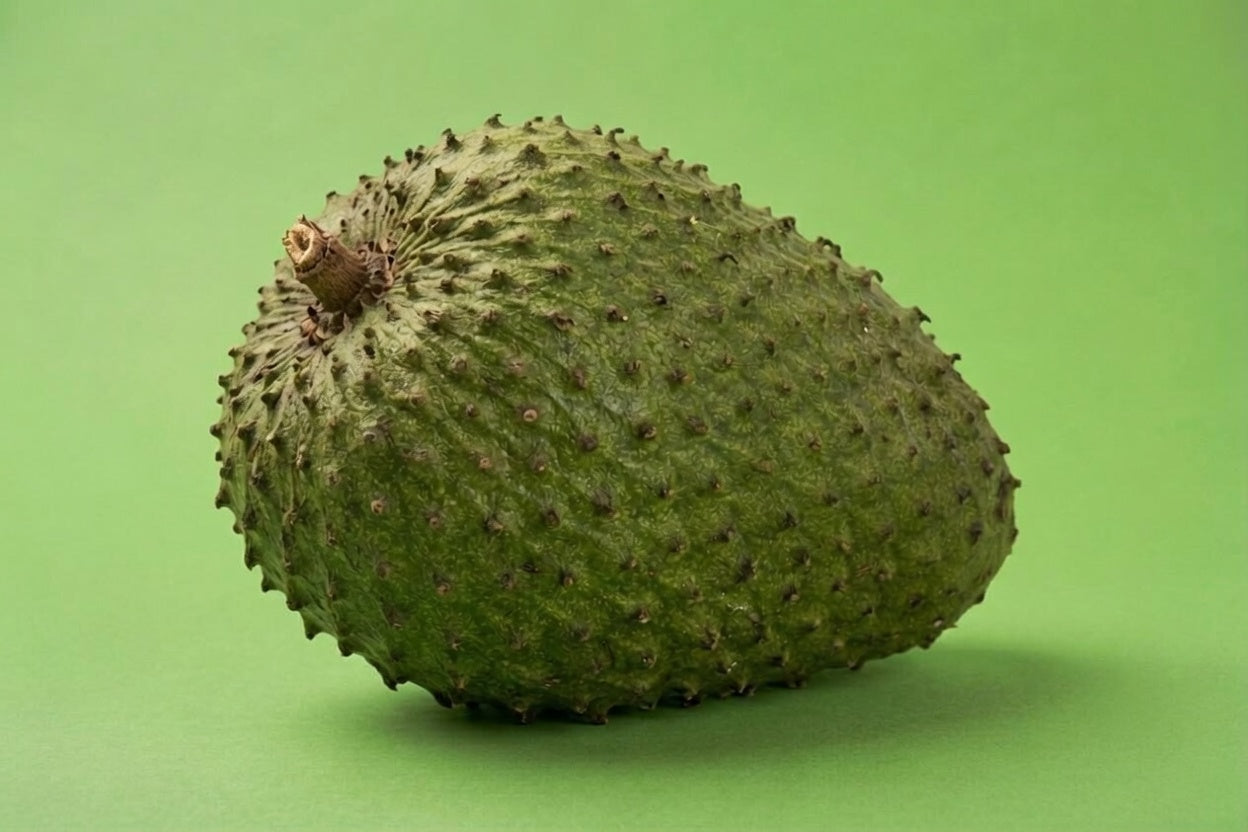 Fresh whole soursop guanabana fruit with spiky green skin, exotic fruit delivery Toronto GTA